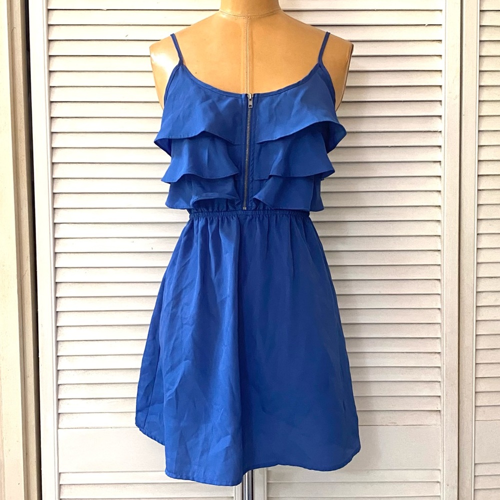 Wet Seal Dress Womens XS Blue Sleeveless Spaghetti Strap Ruffle Casual Party